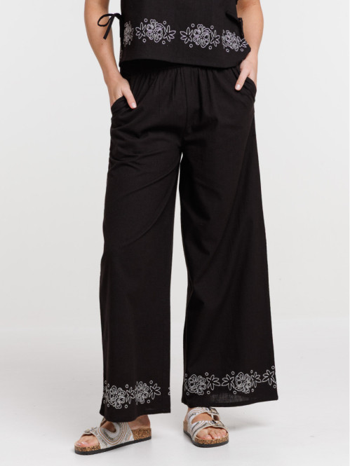 Pantalon femme noir fleurs...