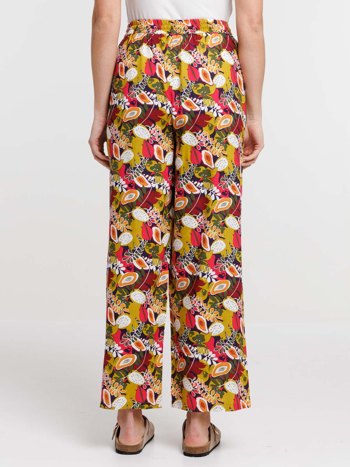 Pantalon large motif tropical femme