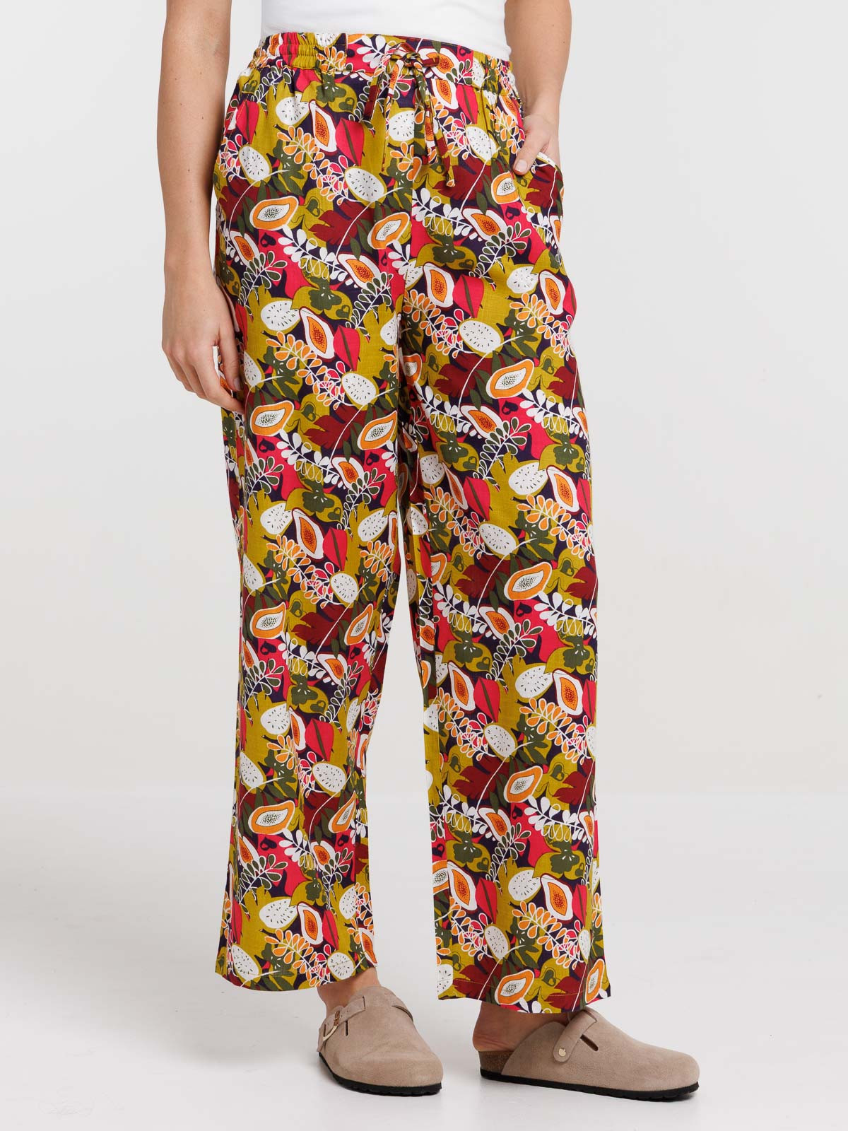 Pantalon large motif tropical femme