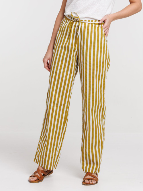 Pantalon rayé en coton femme