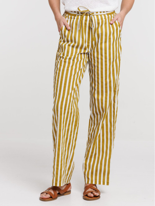 Pantalon rayé en coton femme