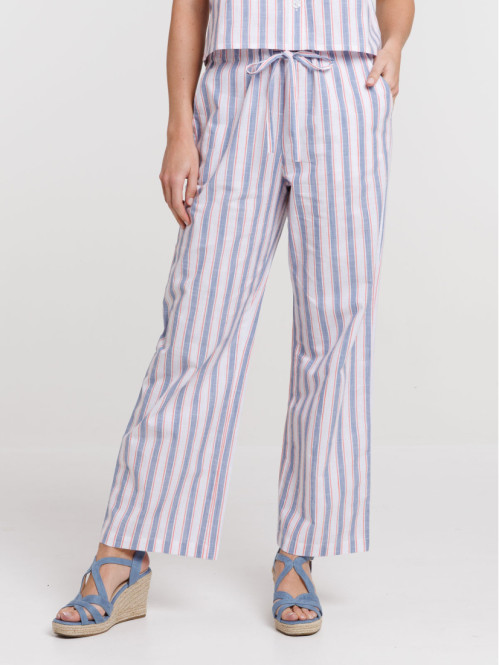 Pantalon rayé en coton femme