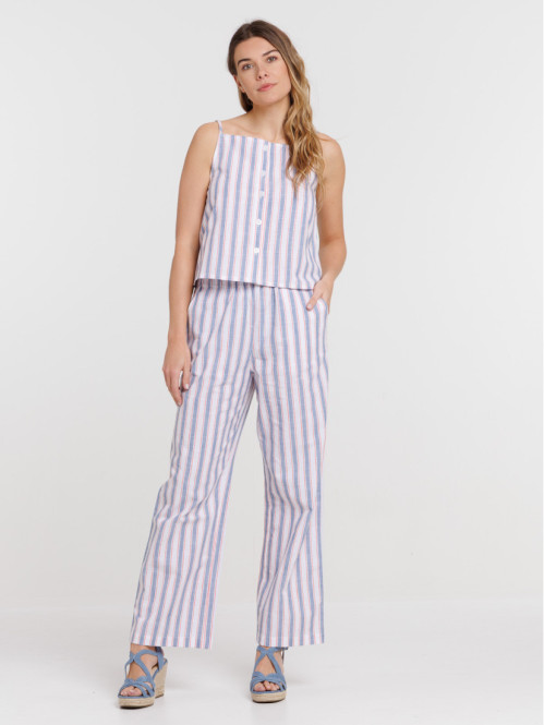 Pantalon rayé en coton femme