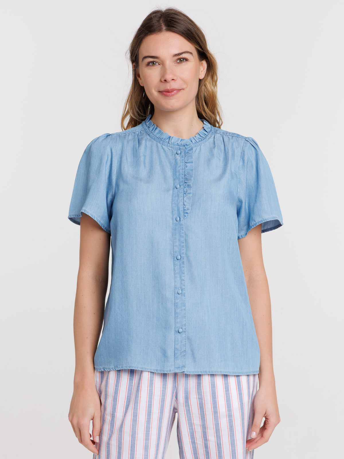 Chemise manches courtes femme bleu pâle