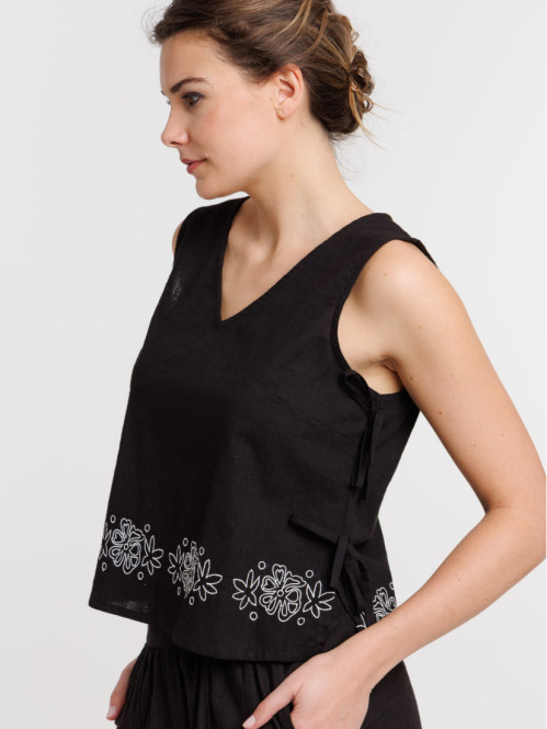 Top noir femme noeud sur...