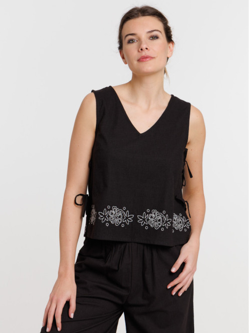Top noir femme noeud sur...