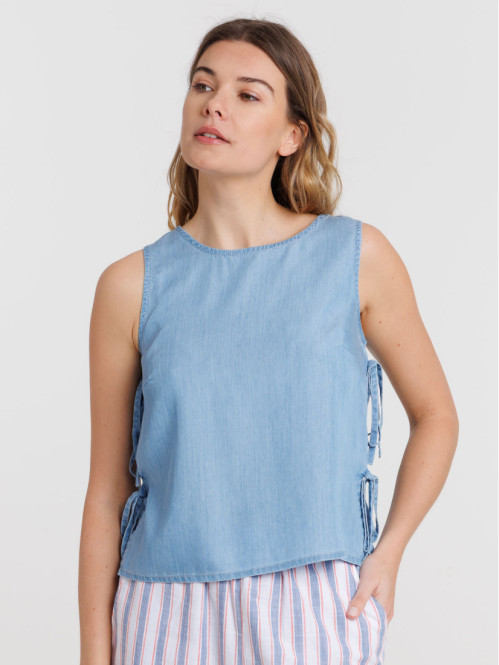 Top noué côté bleu pâle femme