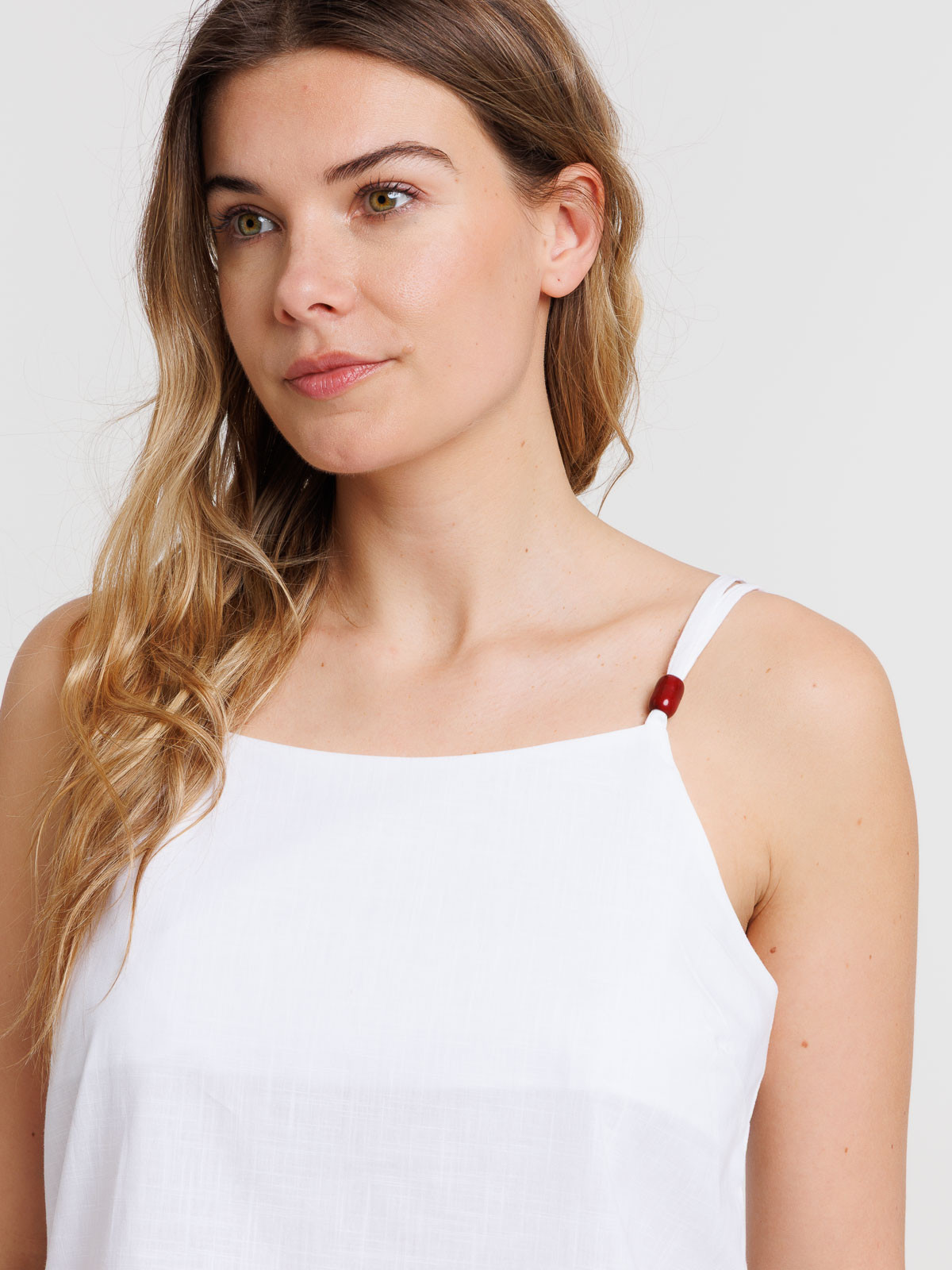 Top écru bretelles croisées femme