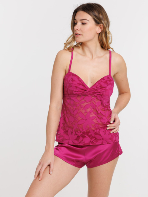 Pyjashort dentelle plum femme