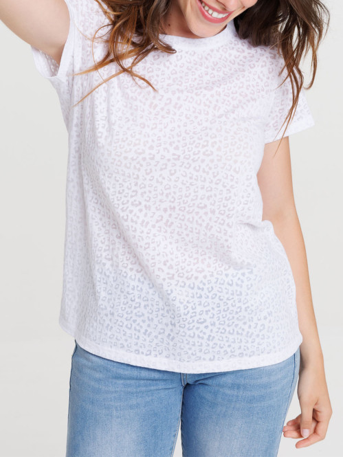 T-shirt léopard blanc femme