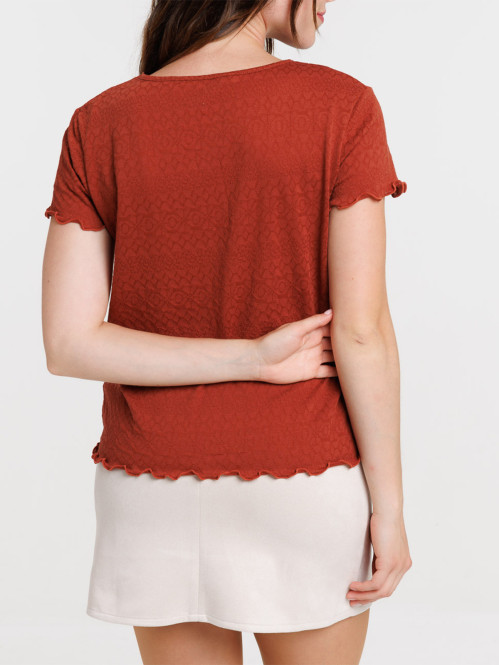 T-shirt col rond marron...