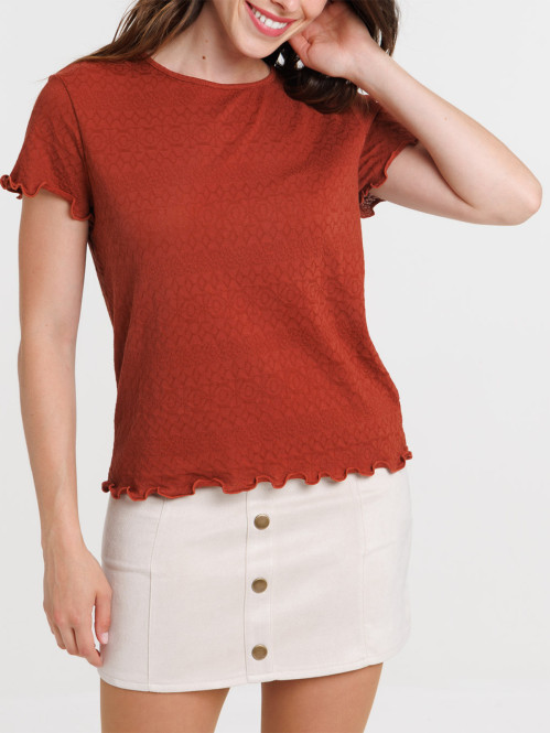 T-shirt col rond marron...
