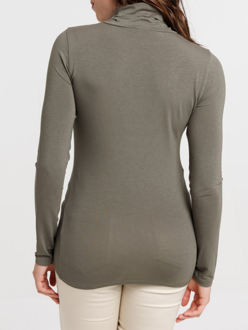 T-shirt col roulé urban kaki femme