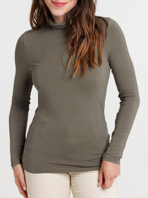 T-shirt col roulé urban kaki femme