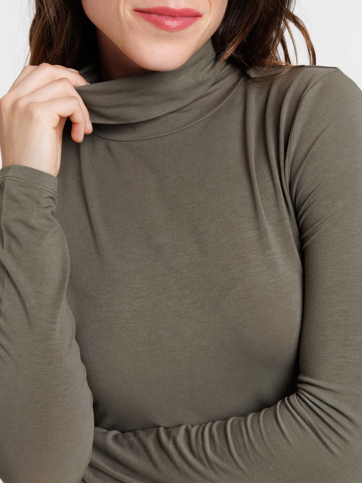 T-shirt col roulé urban kaki femme