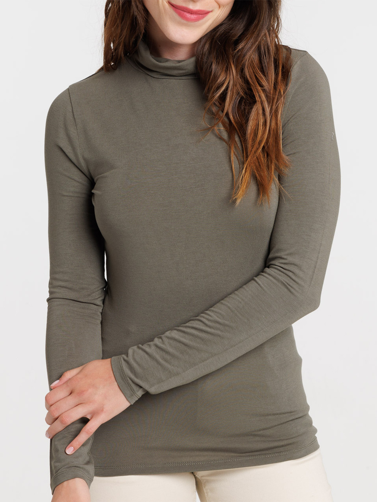 T-shirt col roulé urban kaki femme