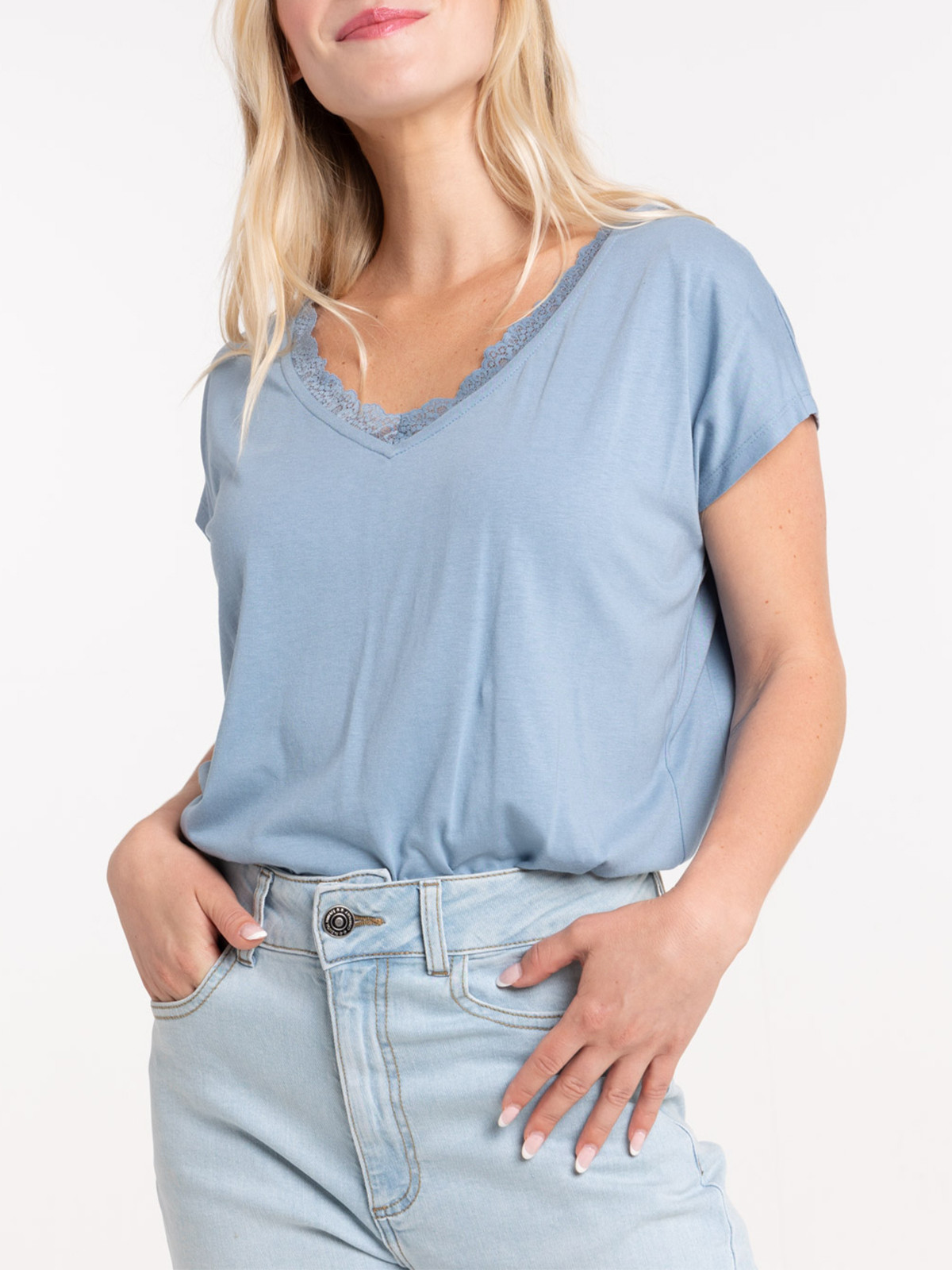 T-shirt col V dentelle femme