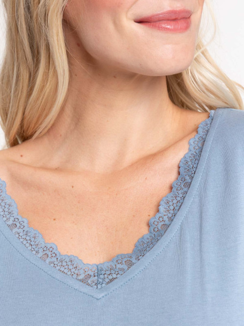 T-shirt col V dentelle femme