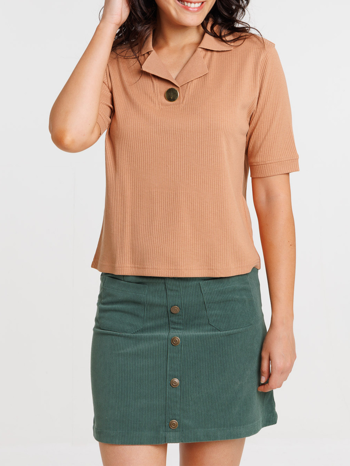 Polo matière côtelée croissant femme