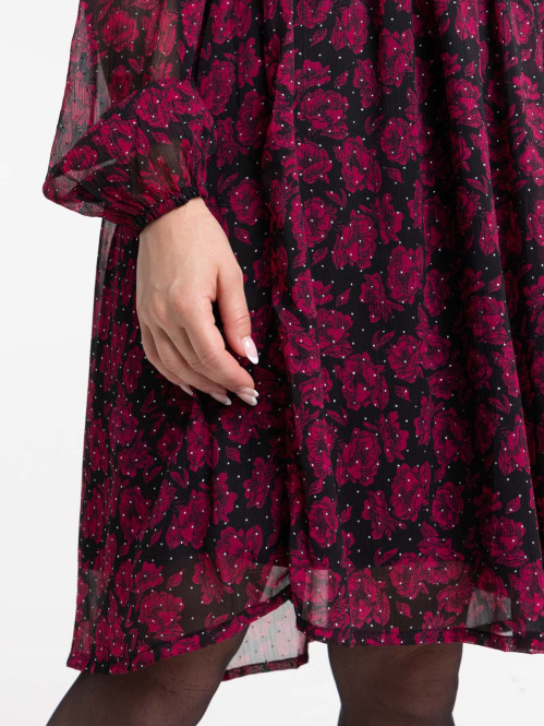 Robe voile fleuri col V femme