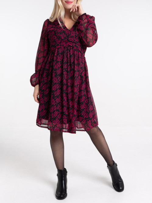 Robe voile fleuri col V femme