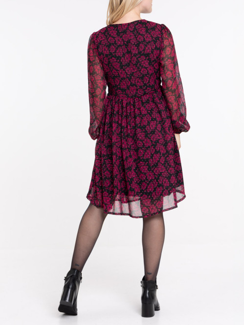 Robe voile fleuri col V femme