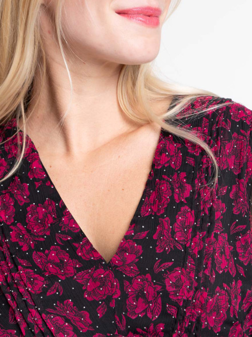 Robe voile fleuri col V femme