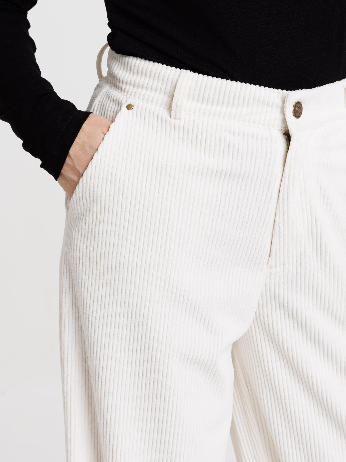 Pantalon large velours écru femme Pantalon large velours écru femme