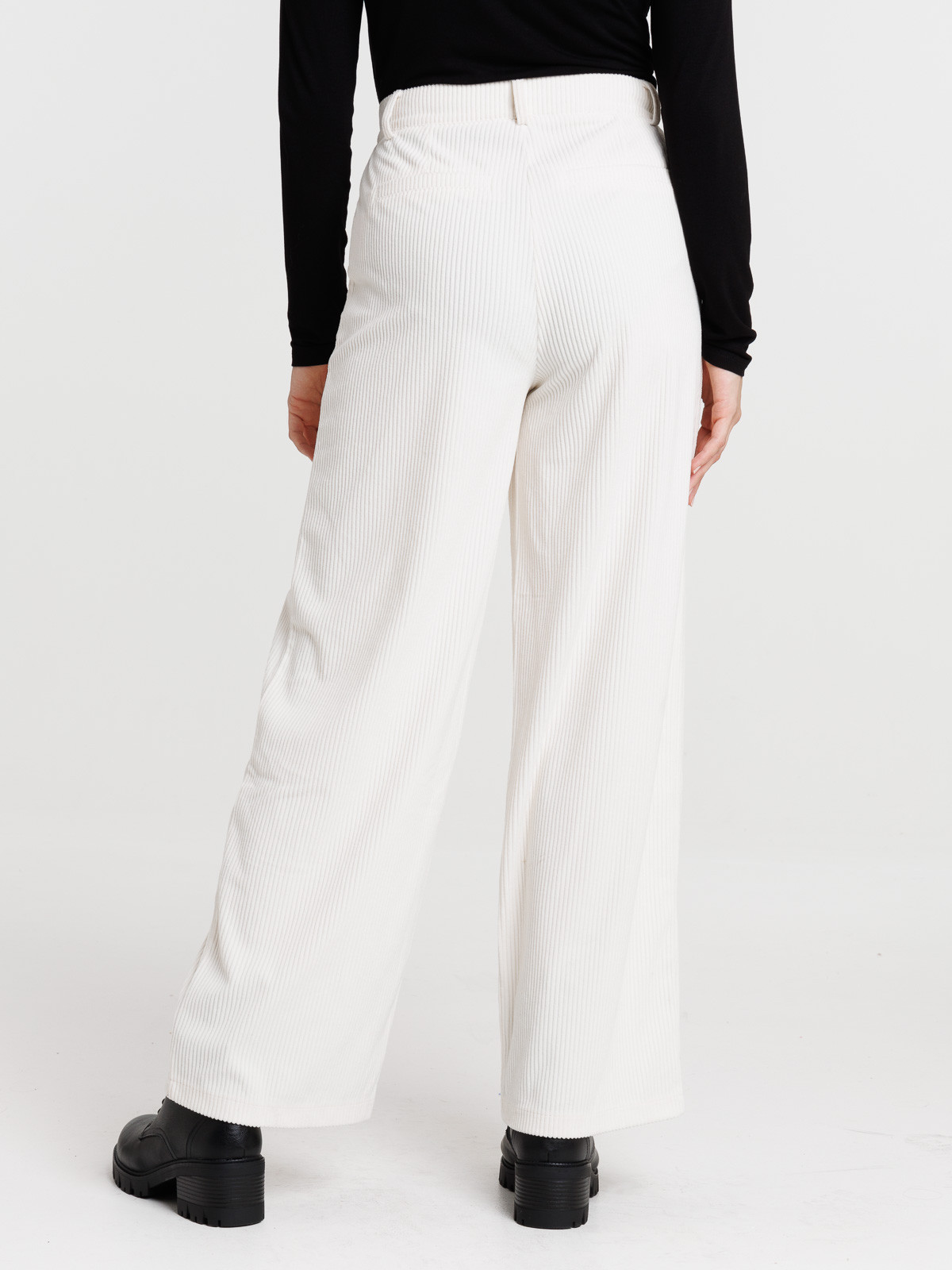 Pantalon large velours écru femme Pantalon large velours écru femme