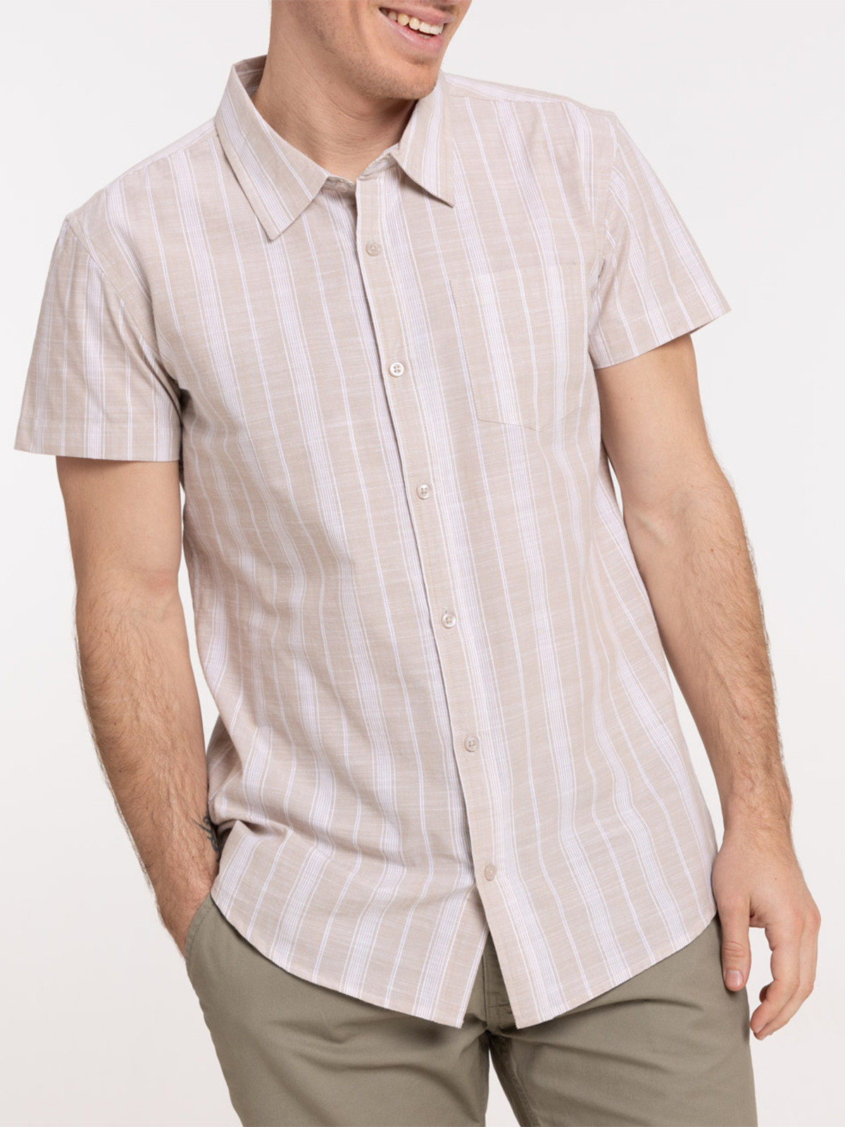 Chemisette sable rayée homme