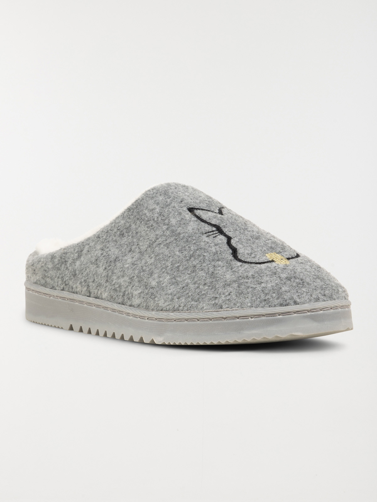 Mules grises lapin brodé femme (36-41)