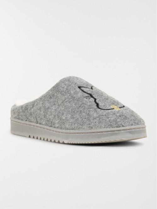 Mules grises lapin brodé...