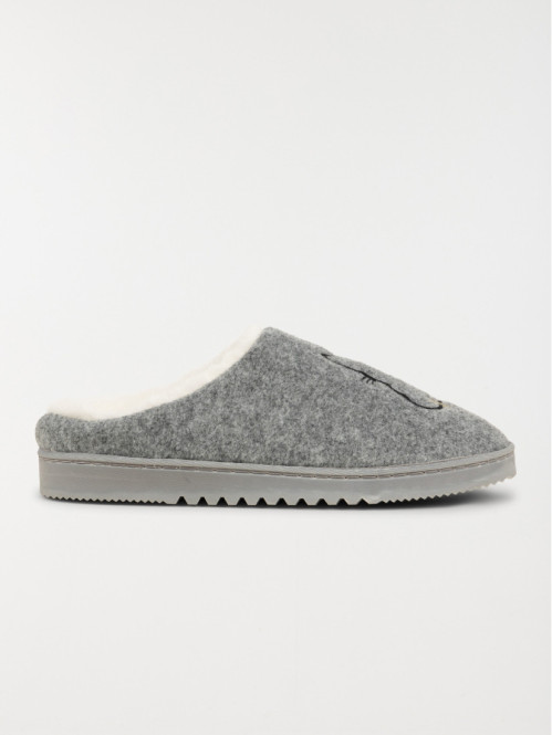 Mules grises lapin brodé femme (36-41)