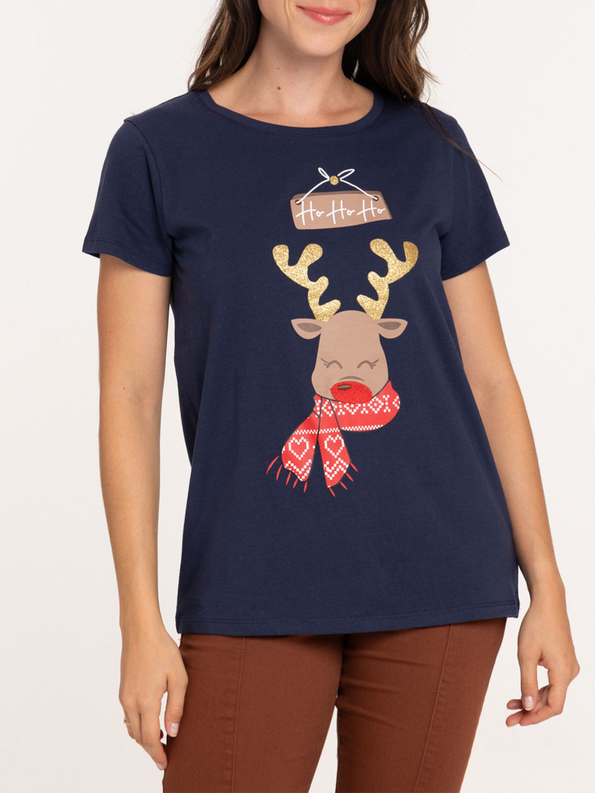 Tee-shirt renne de Noël femme