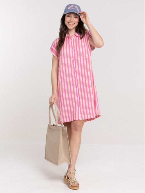 Robe chemise à rayures femme