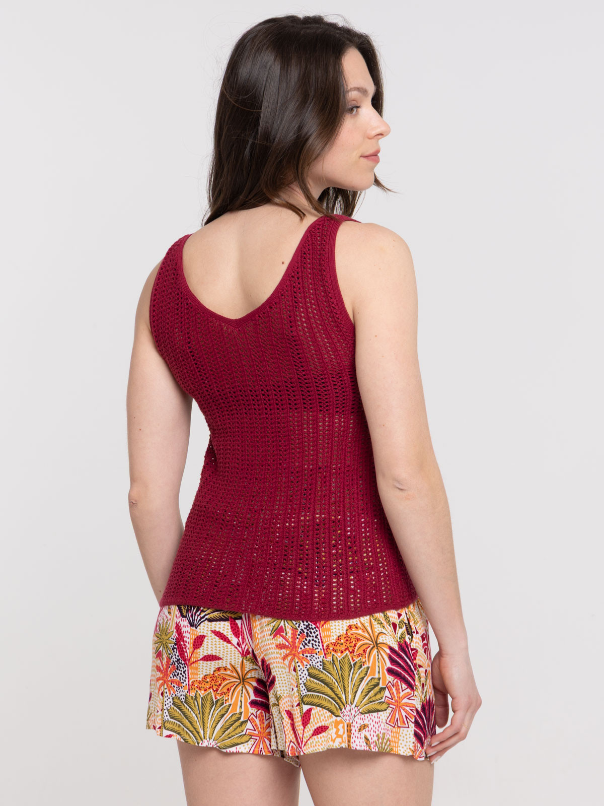 Débardeur bourgogne maille crochet femme