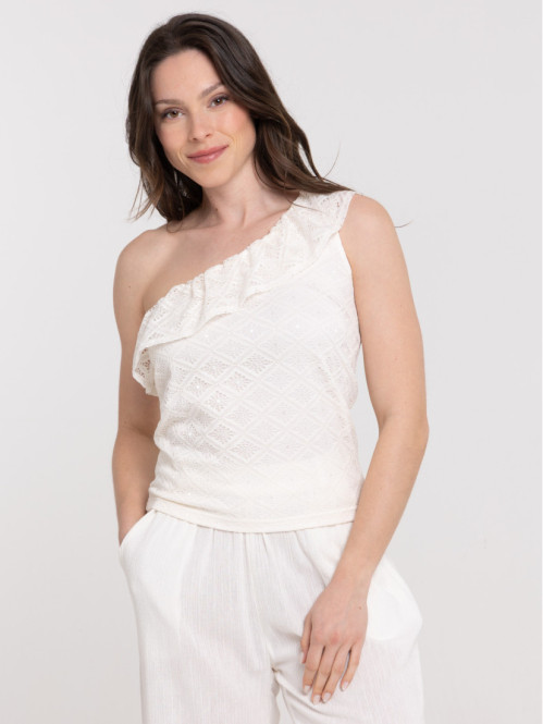 Débardeur col volanté femme