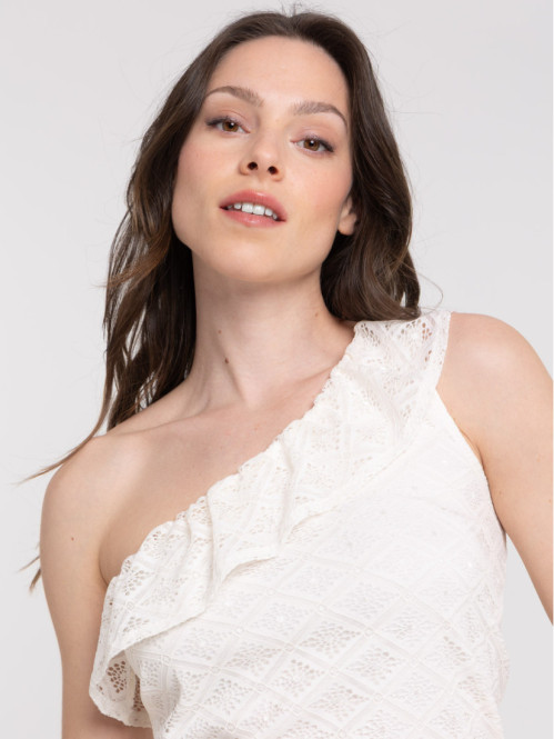 Débardeur col volanté femme