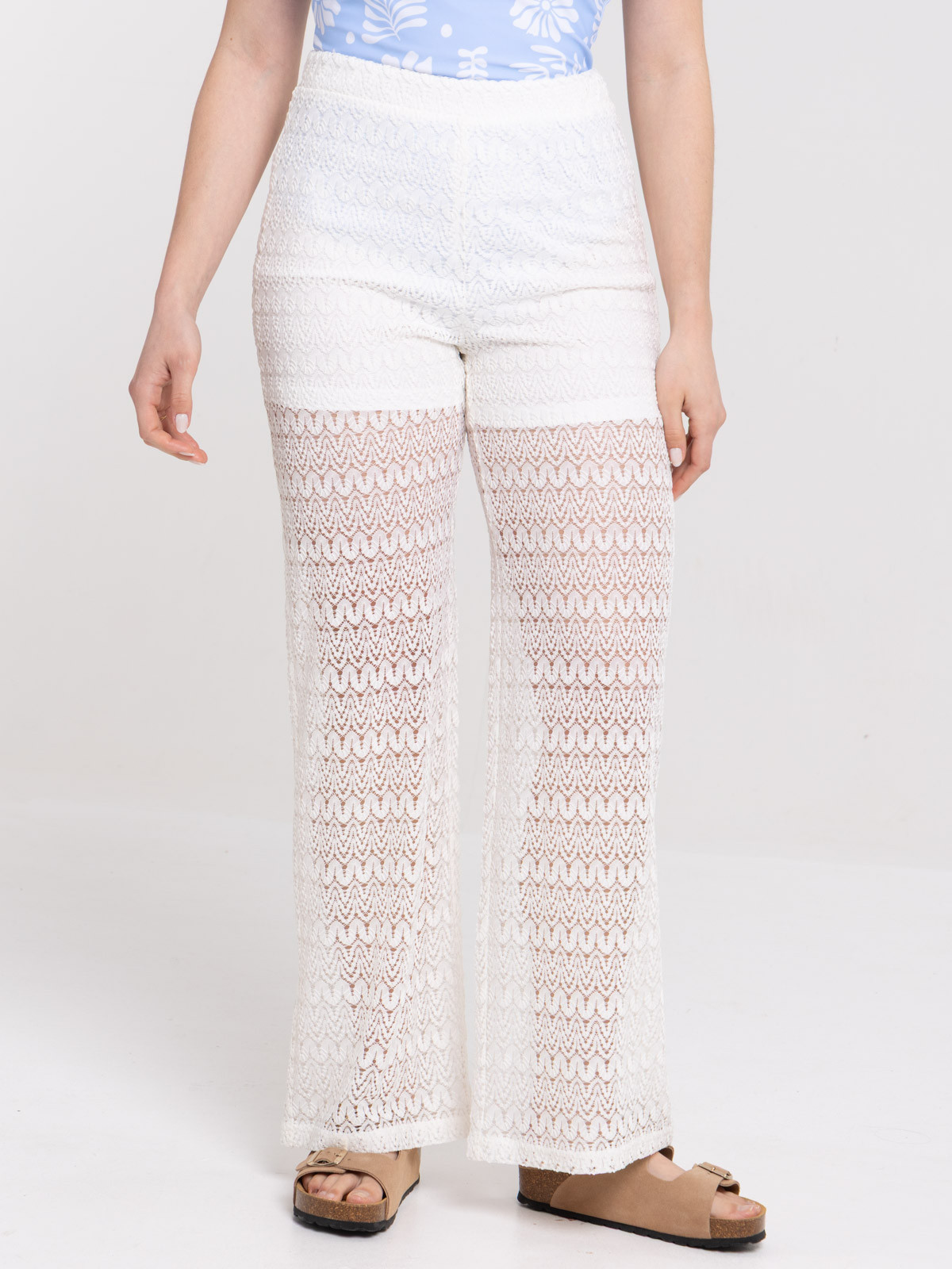 Pantalon écru dentelle femme