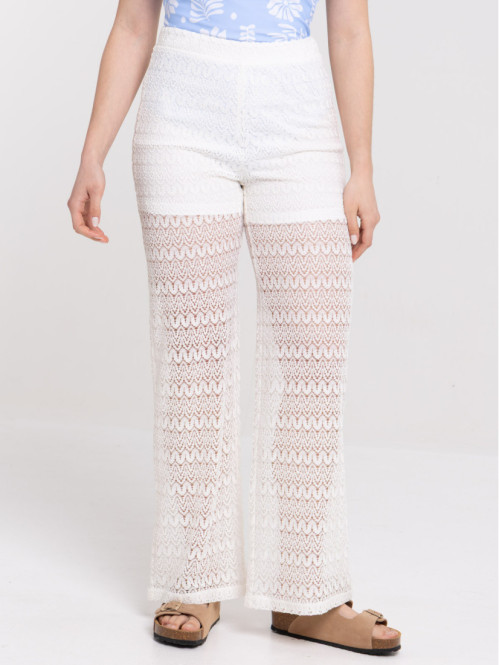Pantalon écru dentelle femme