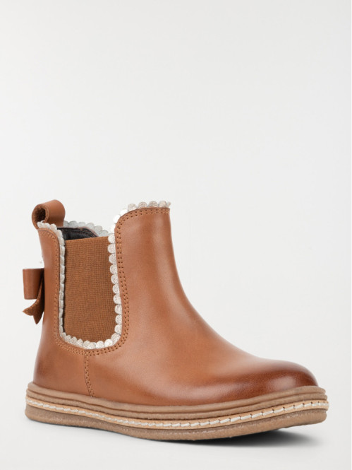 Bottines noeud fille tan...