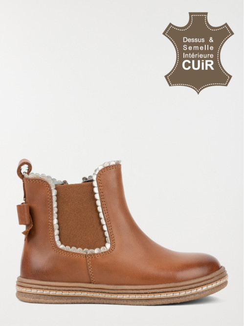 Bottines noeud fille tan...