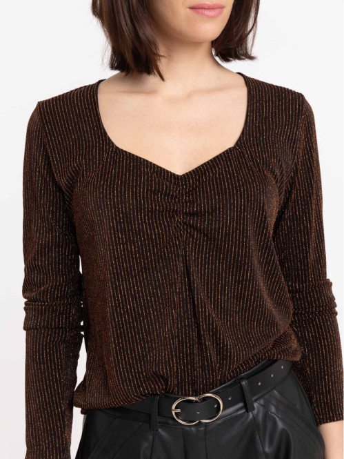 T-shirt femme col carré noir