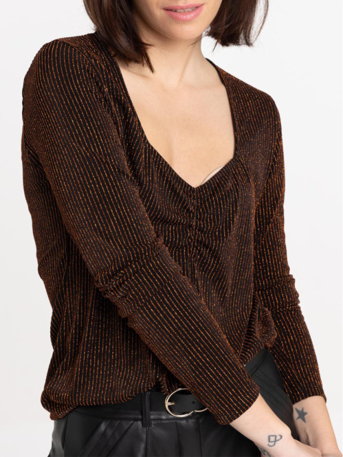 T-shirt femme col carré noir