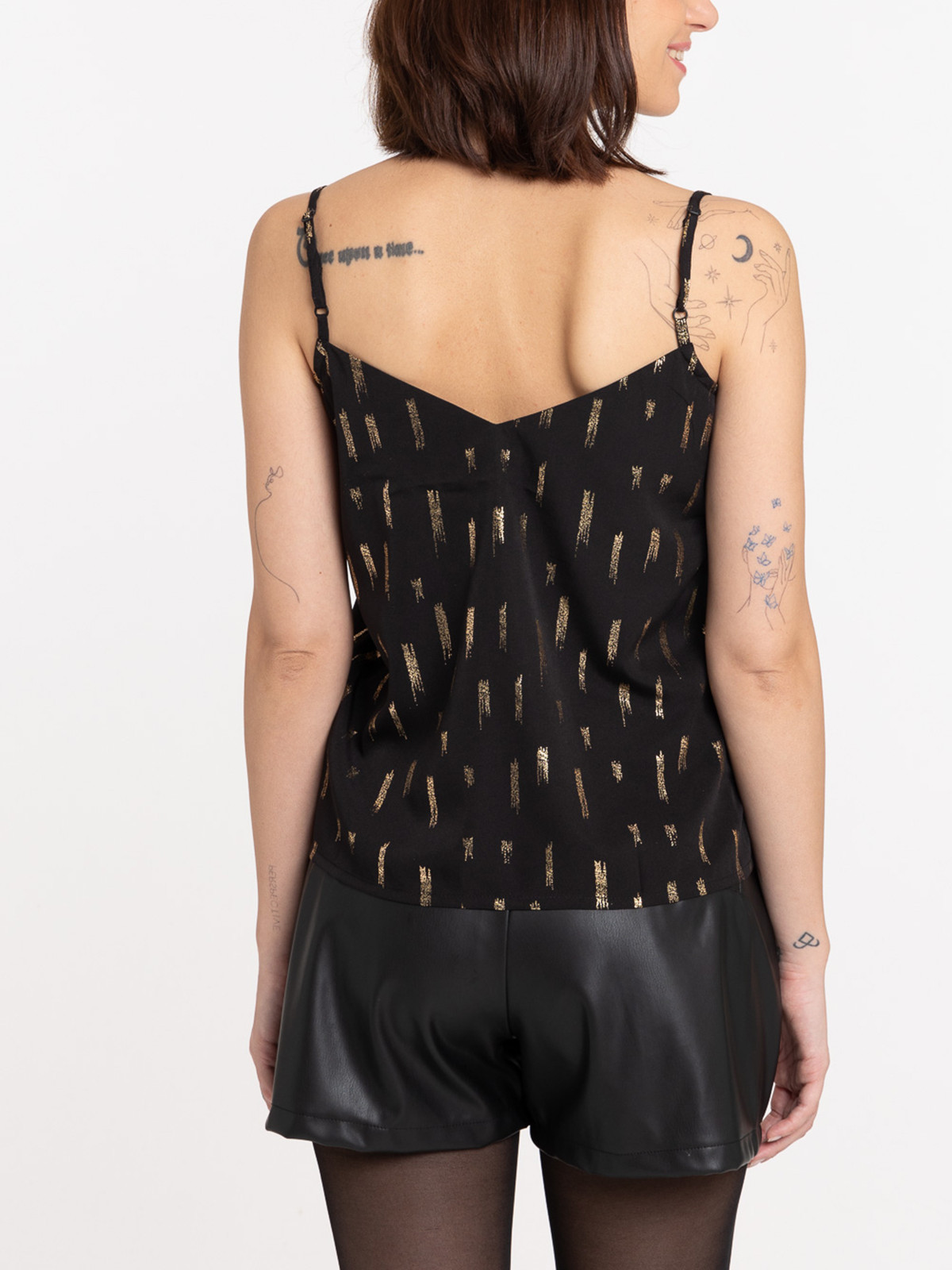 Top festonné noir et doré femme Top festonné noir et doré femme