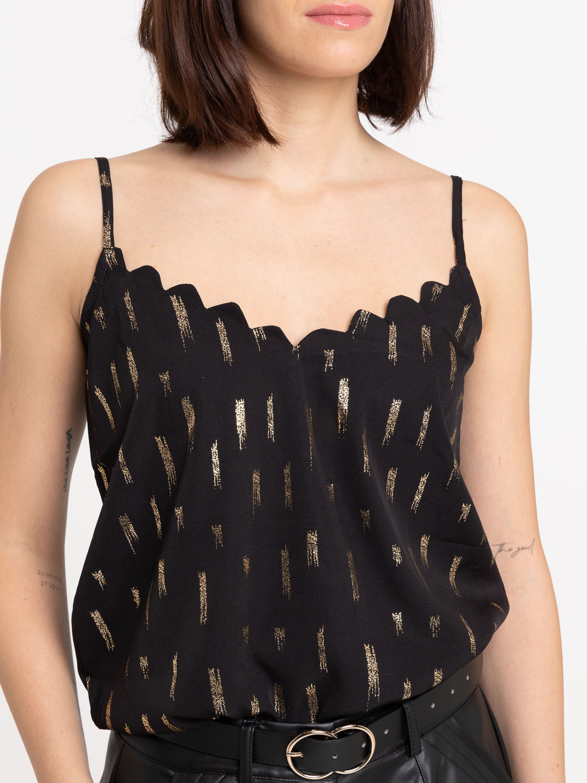 Top festonné noir et doré femme Top festonné noir et doré femme