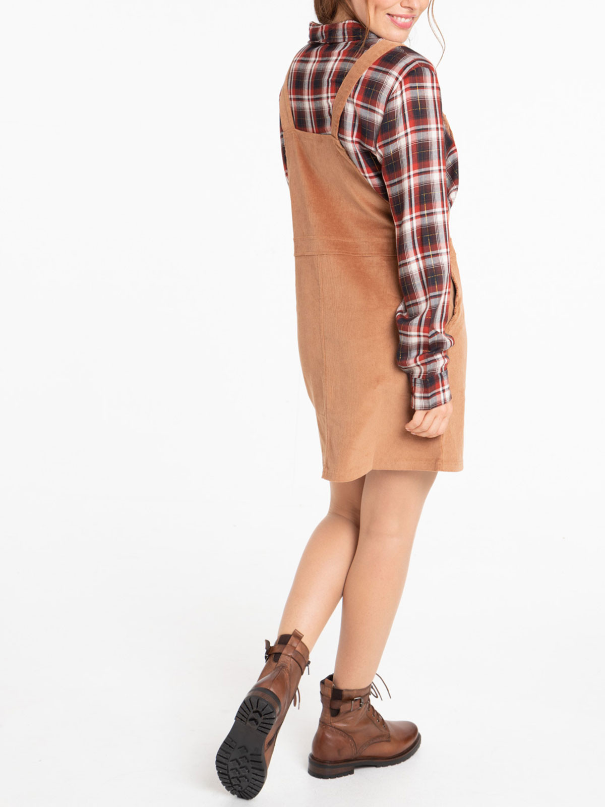 Robe salopette velours camel femme