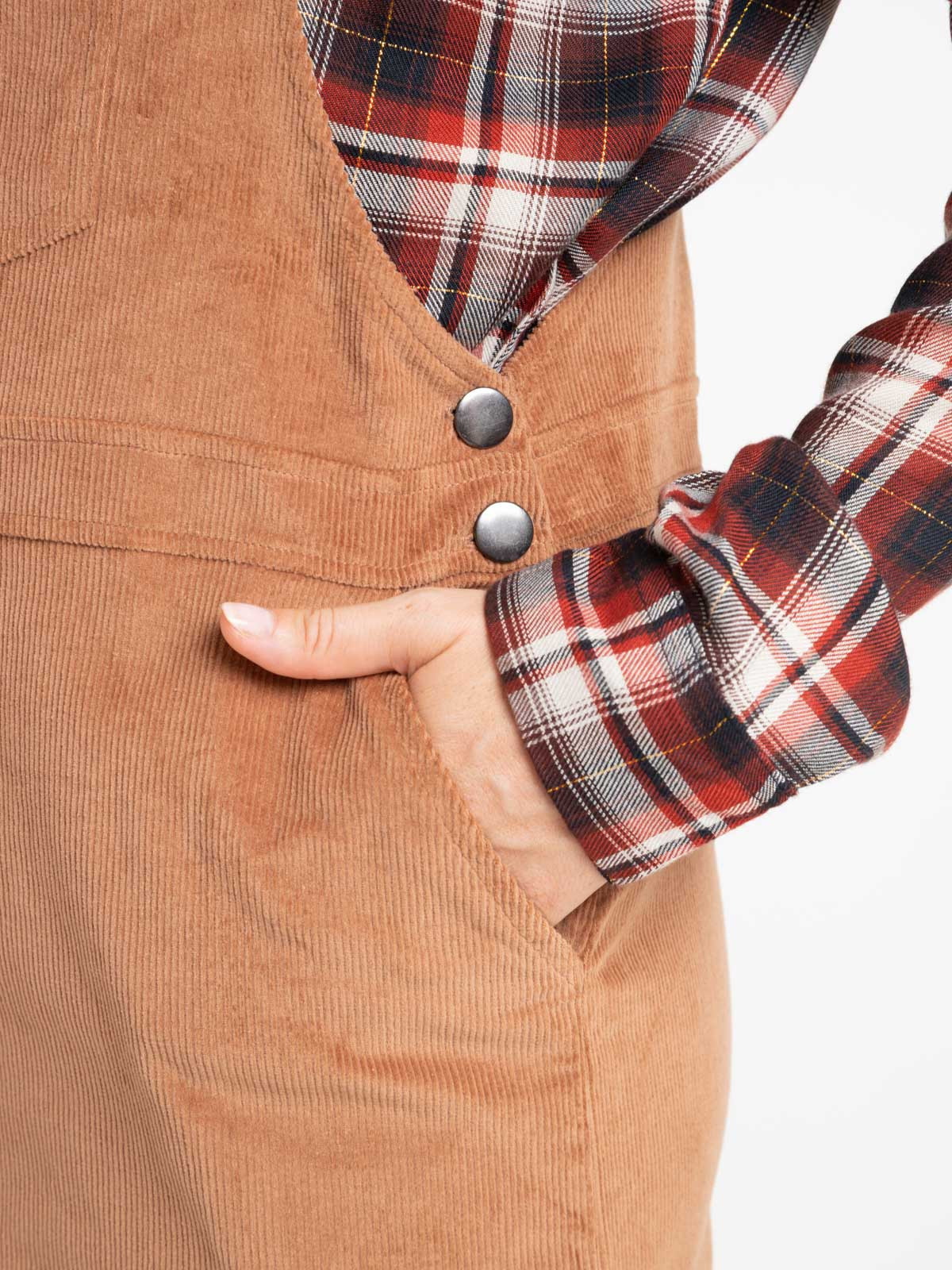 Robe salopette velours camel femme