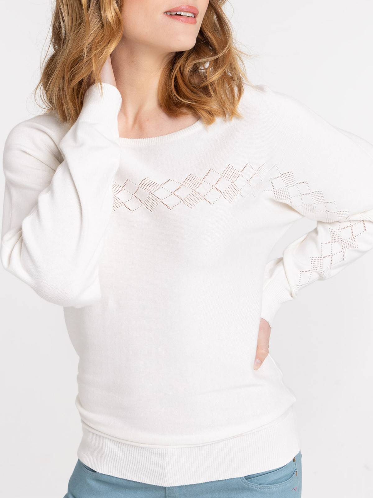 Pull écru manches longues femme Pull écru manches longues femme