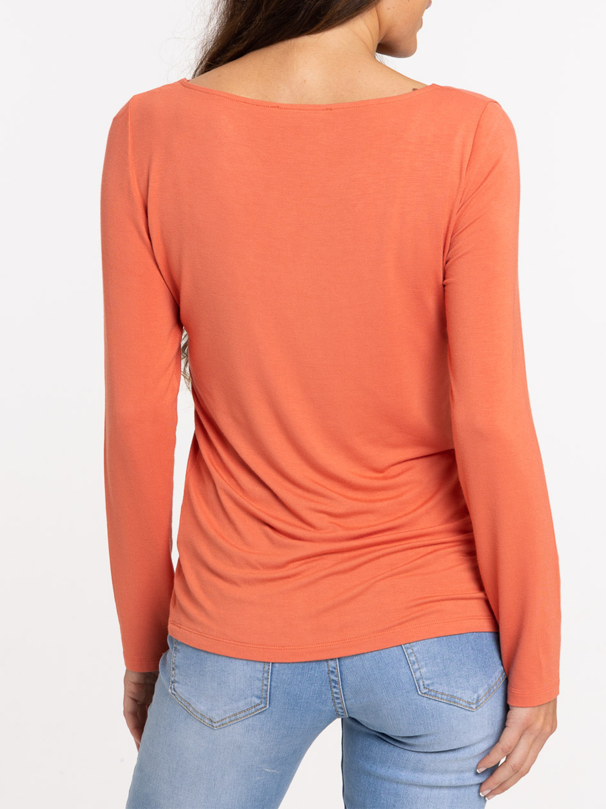 T-shirt femme orange sienne col V 